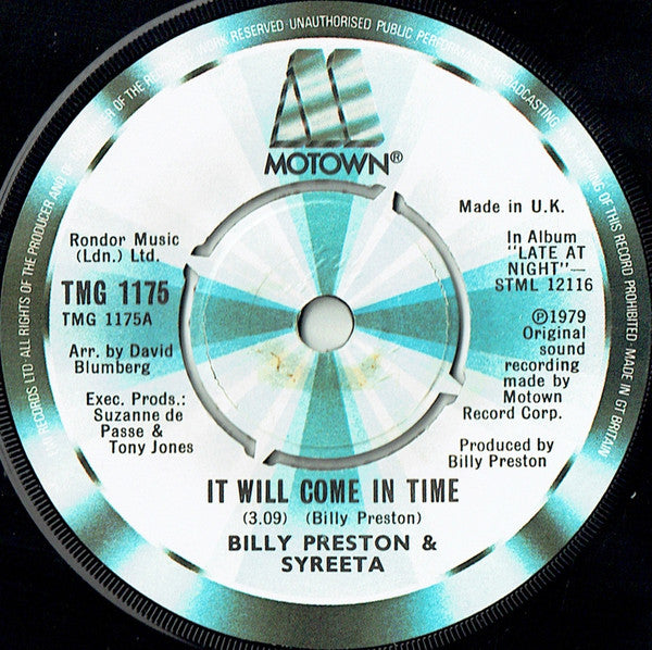 Billy Preston & Syreeta : It Will Come In Time (7", Single)