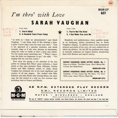 Sarah Vaughan : I'm Thro' With Love (7", EP)