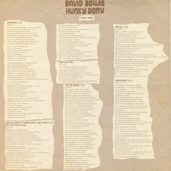 David Bowie : Hunky Dory (LP, Album, RE)