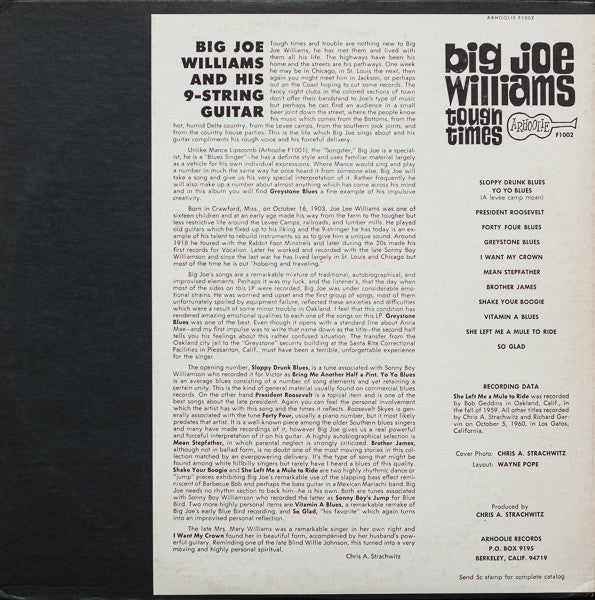 Big Joe Williams : Tough Times (LP, Album, RE)