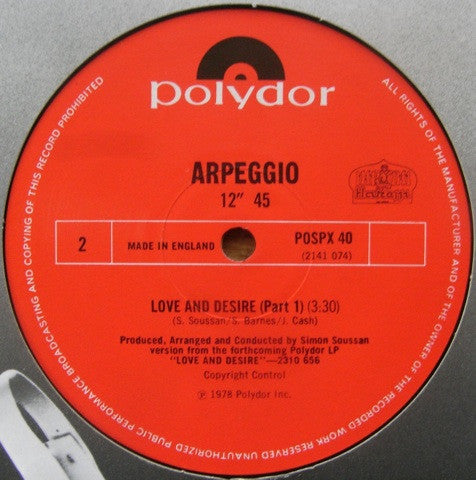 Arpeggio (2) : Love And Desire (12")