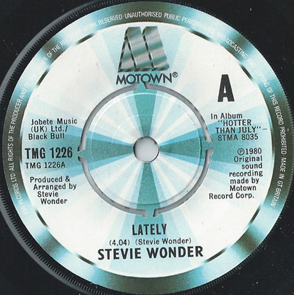 Stevie Wonder : Lately (7", Single, Pus)