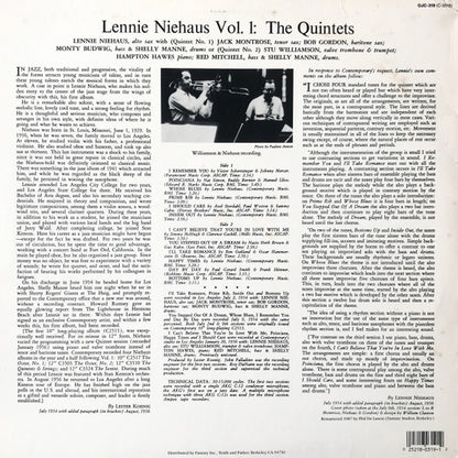 Lennie Niehaus : Vol.1 'The Quintets' (LP, Album, RE, RM)