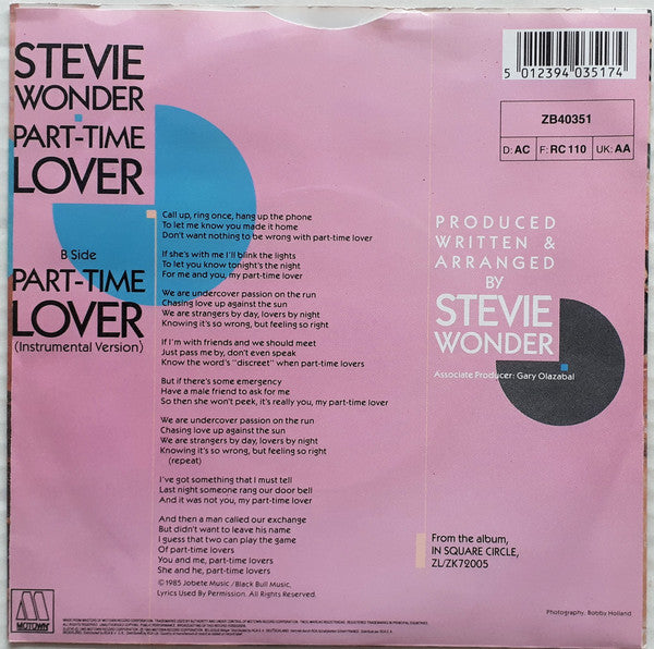 Stevie Wonder : Part-Time Lover (7", Single)