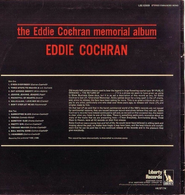 Eddie Cochran : The Eddie Cochran Memorial Album (LP, RE)