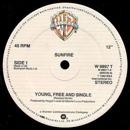 Sunfire (2) : Young Free And Single / Shake Your Body (12", Single)