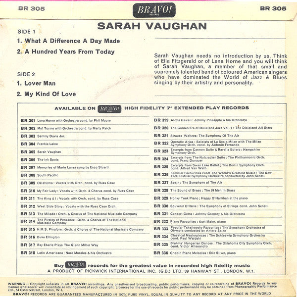 Sarah Vaughan : Sarah Vaughan (7", EP)