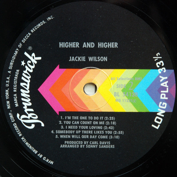 Jackie Wilson : Higher And Higher (LP, Album, Mono, Glo)