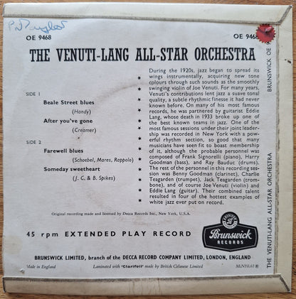 Eddie Lang-Joe Venuti And Their All Star Orchestra : The Venuti-Lang All-Star Orchestra (7", EP, Fou)