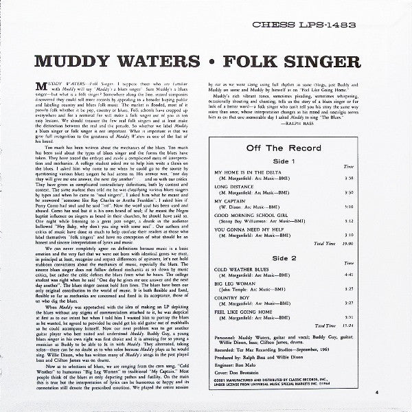 Muddy Waters : Folk Singer (LP, Album, RE, RP, 200)