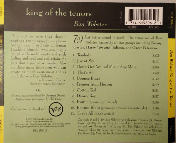 Ben Webster : King Of The Tenors (CD, Album, RE)