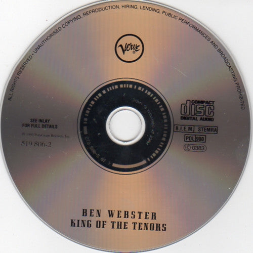 Ben Webster : King Of The Tenors (CD, Album, RE)