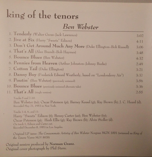 Ben Webster : King Of The Tenors (CD, Album, RE)