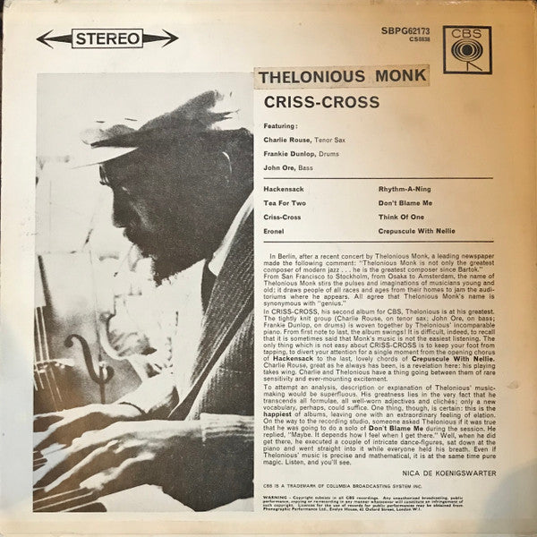 Thelonious Monk : Criss-Cross (LP, Album)