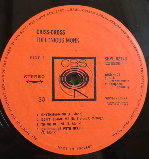 Thelonious Monk : Criss-Cross (LP, Album)