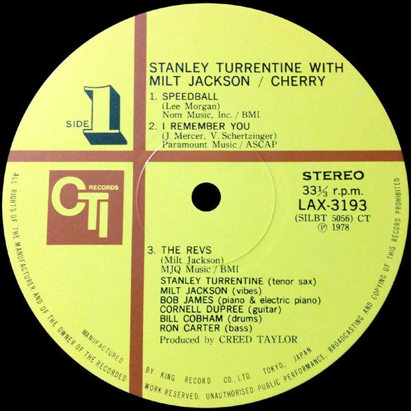 Stanley Turrentine With Milt Jackson : Cherry (LP, Album, Ltd, RE)