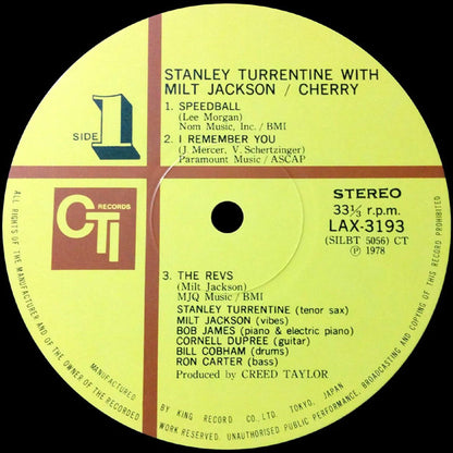 Stanley Turrentine With Milt Jackson : Cherry (LP, Album, Ltd, RE)