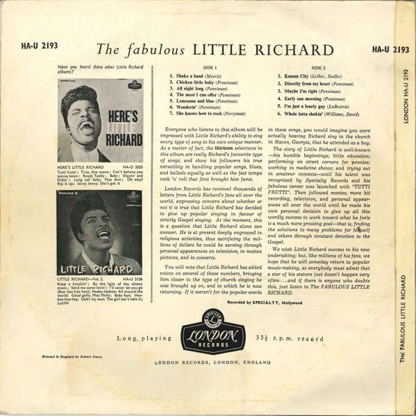 Little Richard : The Fabulous Little Richard (LP, Album, Mono)