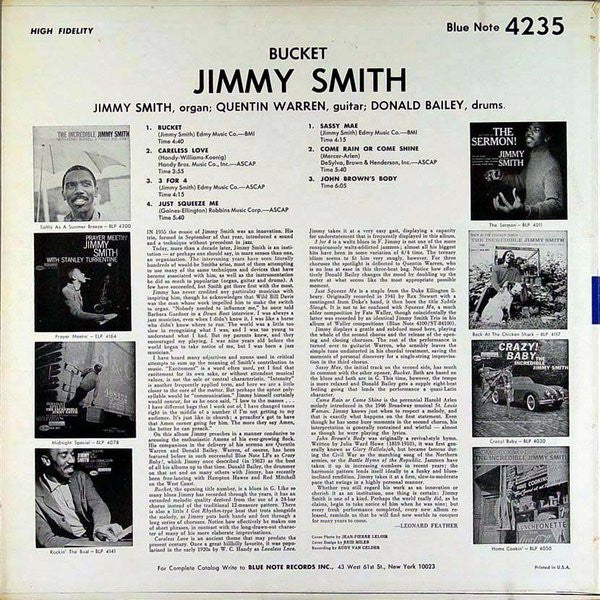 The Incredible Jimmy Smith* : Bucket (LP, Album, Mono)