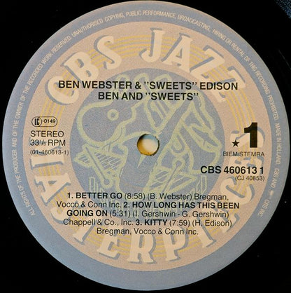 Ben Webster & Harry Edison : Ben And "Sweets" (LP, Album, RE, RM)