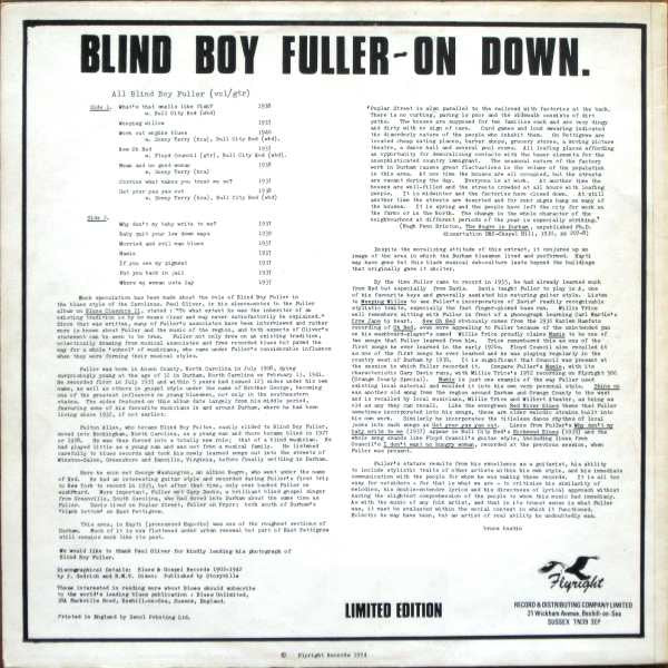 Blind Boy Fuller : On Down. Vol. 1 (LP, Comp, Mono, Ltd, RP)