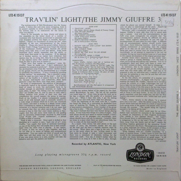 The Jimmy Giuffre 3* : Trav'lin' Light (LP, Album)