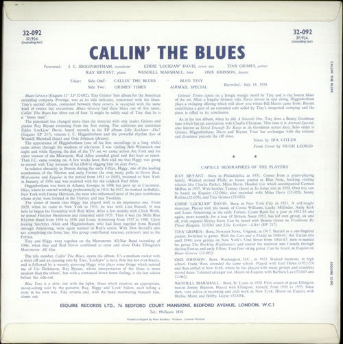 Tiny Grimes / J.C. Higginbotham / Eddie "Lockjaw" Davis : Callin' The Blues (LP, Album)