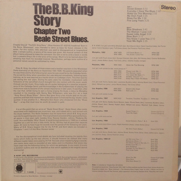 B.B. King : The B.B. King Story Chapter Two Beale Street Blues (LP, Comp)