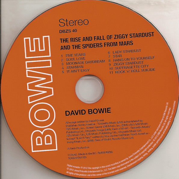 David Bowie : The Rise And Fall Of Ziggy Stardust And The Spiders From Mars (CD, Album, RE, RM, 40t)