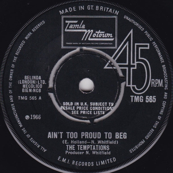 The Temptations : Ain't Too Proud To Beg  (7", Single, Pus)