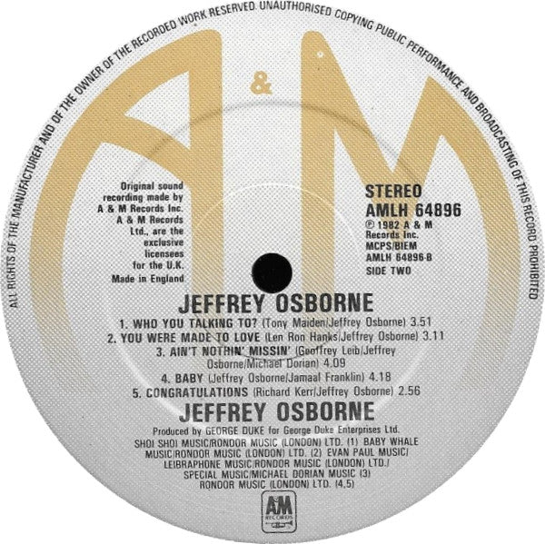 Jeffrey Osborne : Jeffrey Osborne (LP, Album)