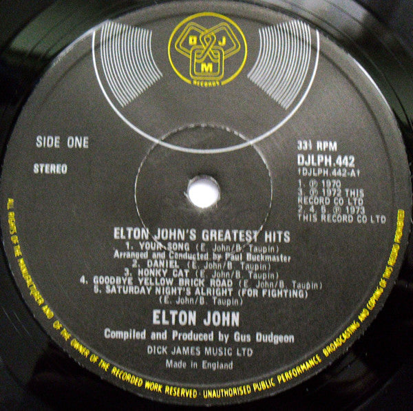 Elton John : Greatest Hits (LP, Comp)