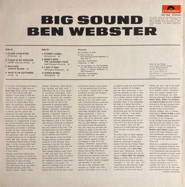 Ben Webster : Big Sound (LP, Album)