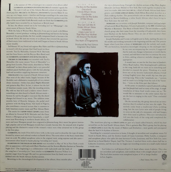 Paul Simon : Graceland (LP, Album, Emb)