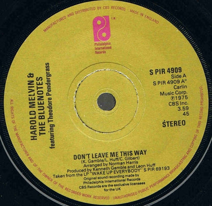 Harold Melvin & The Blue Notes* Featuring Theodore Pendergrass* : Don't Leave Me This Way (7", Single, Sol)