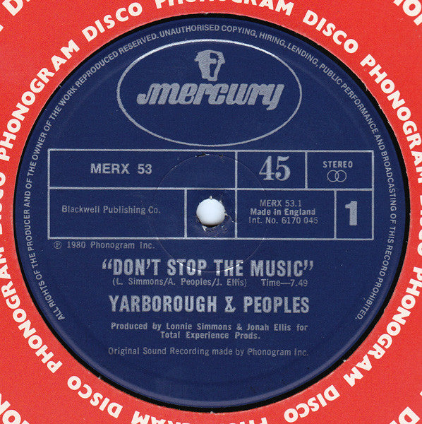 Yarborough & Peoples* : Don't Stop The Music / You're My Song (12", Blu)