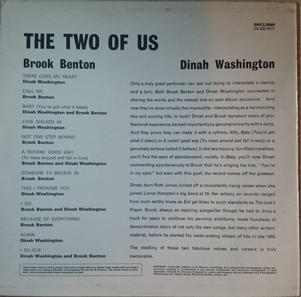 Dinah Washington And Brook Benton : The Two Of Us (LP, Album, RE)