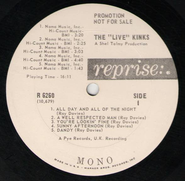 The Kinks : The Live Kinks (LP, Album, Mono, Promo)