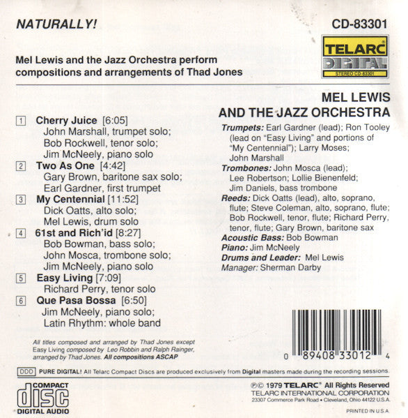 Mel Lewis And The Jazz Orchestra : Naturally! (CD, Album, RE)