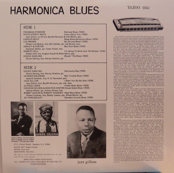 Various : Harmonica Blues: Great Harmonica Performances Of The 1920s And '30s (LP, Comp, RE, 180)