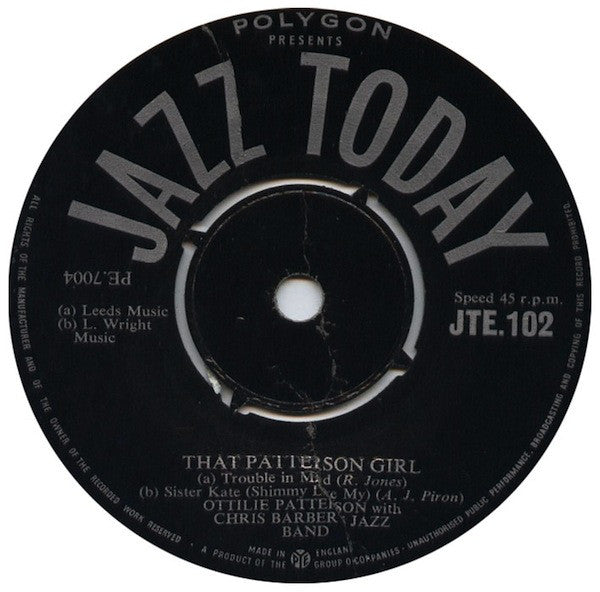 Ottilie Patterson And The Chris Barber Jazz Band* : That Patterson Girl (7", EP, Mono)