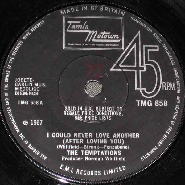 The Temptations : I Could Never Love Another (After Loving You) (7", Sol)