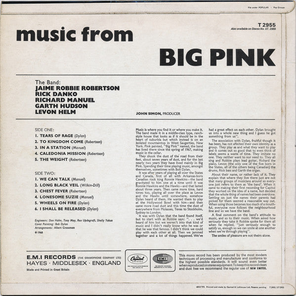 The Band : Music From Big Pink (LP, Album, Mono)