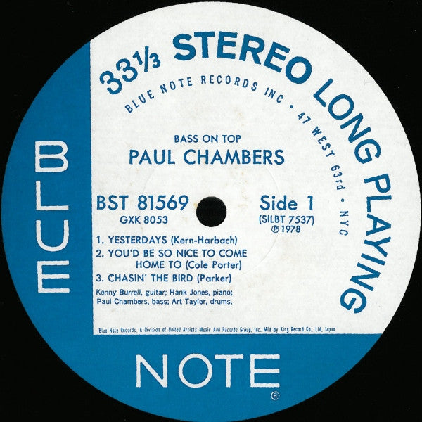 Paul Chambers Quartet : Bass On Top (LP, Album, RE)