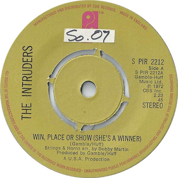 The Intruders : Win, Place Or Show (She's A Winner) (7", Single, RE, Kno)