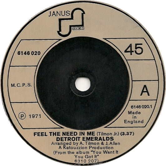 Detroit Emeralds : Feel The Need In Me (7", Single, Cre)