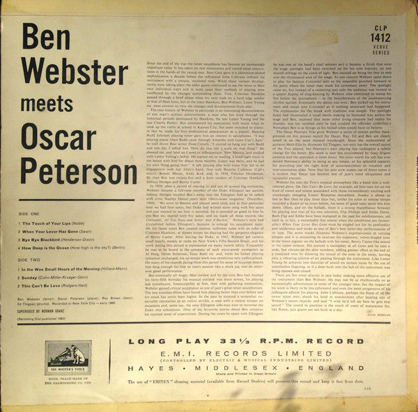 Ben Webster Meets Oscar Peterson : Ben Webster Meets Oscar Peterson (LP, Album, Mono)