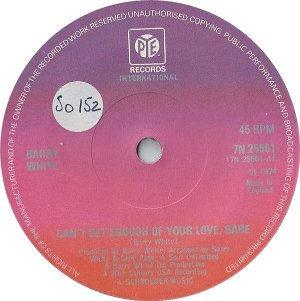 Barry White : Can't Get Enough Of Your Love, Babe (7", Single, Sol)