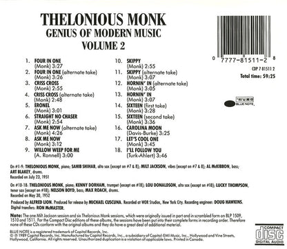 Thelonious Monk : Genius Of Modern Music Volume 2 (CD, Comp, RE)