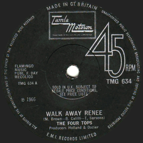 The Four Tops* : Walk Away Renee (7", Single, Sol)